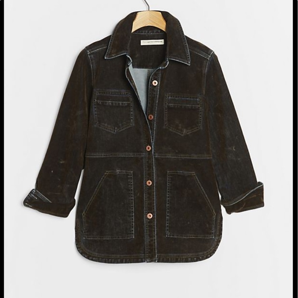 ISO: Anthropologie flocked denim shirt jacket (S)